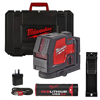 Milwaukee L4 CLLP-301C USB Cross Line Green Laser 30m with Plumb Points 1 x 3.0Ah Battery | 4933478244 