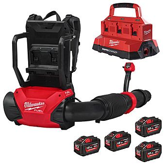 Milwaukee M18 F2BPB-124 18V FUEL Dual Battery Backpack Blower 4 x 12.0Ah High Output Batteries & Six Bay Packout Charger | 4933493214
