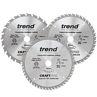 Picture of Trend 165mm x 20mm Circular Saw Blade 3 Pack CSB/165/3PK