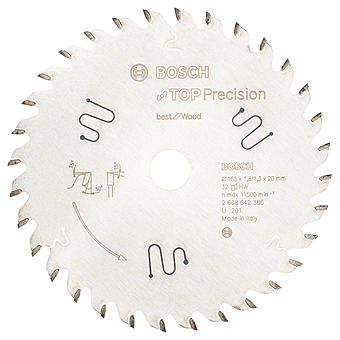 Bosch 165mm x 20mm 32T Top Precision Circular Saw Blade 2 608 642 386