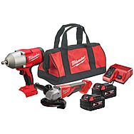 Milwaukee M18 BLPP2E-502B 18V 1/2" Impact Wrench and 115mm Grinder with 2x 5.0Ah Batteries 4933498206