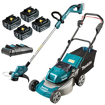 Makita Cordless 18V Lawnmower & Strimmer Pack 4 x 5.0Ah Batteries