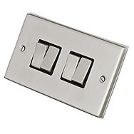 4 Gang Light Switch Satin Chrome/Black Inserts