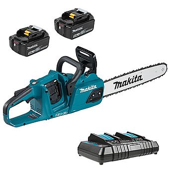 Makita DUC355PT2 36V (18V x2) 350mm Chainsaw with 2x 5.0Ah Batteries