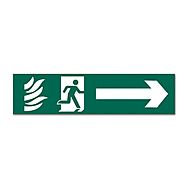 Fire Exit Flame, Running Man & Arrow Sign (down, left or right) Self Adhesive 20 x 5cm