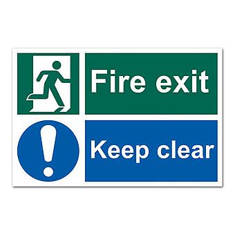 Fire exit Keep clear Sign 30x20cm Self Adhesive