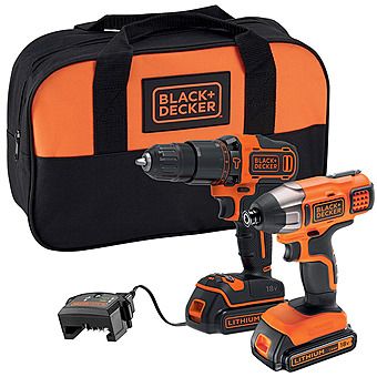 Black and Decker BCK25S2S 18V Combi Drill & Impact Driver Twin Pack 2 x 1.5Ah Batteries