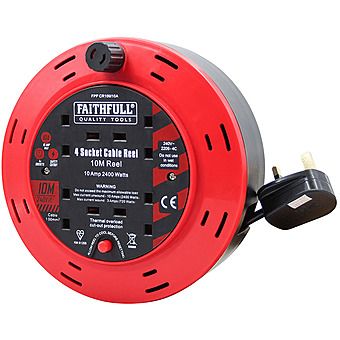 Faithfull FPPCR10M10A 4 Socket Extension Cable Reel 10m 13Amp