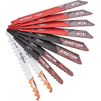 Faithfull FAISBSSET10C 10 Piece Reciprocating Sabre Saw Metal & Wood Blade Set