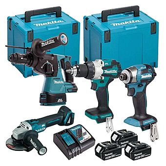 Makita DLX4195JX1 18V LXT 4 Piece Kit with 3 x 5.0Ah Batteries & MakPac Cases