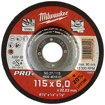 Milwaukee 115mm 6mm Metal Grinding Disc Pro+