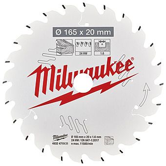 Milwaukee 165mm x 20mm 24T Circular Saw Blade