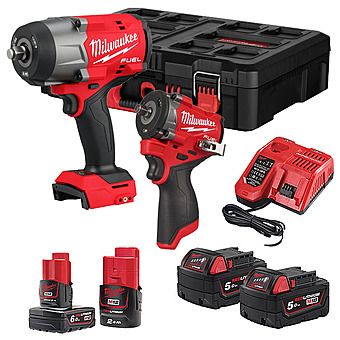 Milwaukee M18 and M12 FUEL FPP2AQ2-564P 1/2" & 3/8" Impact Wrenches PowerPack With 4 Batteries in Packout