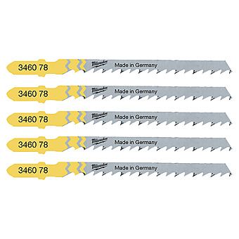 Milwaukee T244D Fast Curve Cutting Jigsaw Blades for Wood 75mm x 4mm Pack of 5