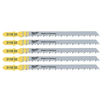 Milwaukee T344D Fast Cut Jigsaw Blades for Wood 105mm x 4mm Pack of 5