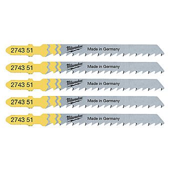 Milwaukee T101D Clean & Splinter Free Jigsaw Blades for Wood and PVC 75mm x 4mm Pack of 5