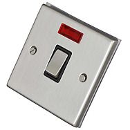 20A Unfused Double Pole Switched Spur Switch with Neon Satin Chrome/Black Inserts