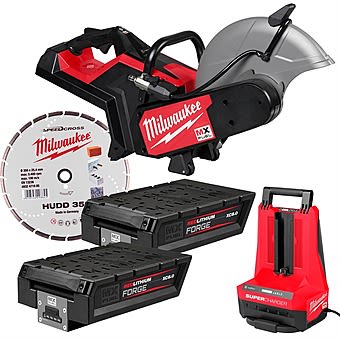 Milwaukee MXF COS350G2-802 MX FUEL 350mm Cut-Off Concrete Saw Gen 2 with 2x 8.0Ah FORGE Batteries & Super Charger