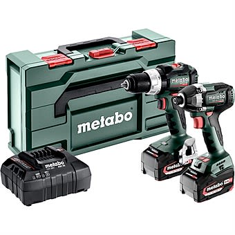 Metabo 685200590 2.8.8 18V Combi Drill & Impact Driver Twin Pack with 2x 5.2Ah Batteries