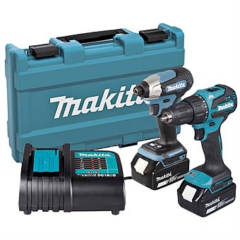 Makita DLX2539ST 18V LXT Brushless Combi Drill & Impact Driver Twinpack 2 x 5.0Ah Batteries (DHP490 & DTD157)
