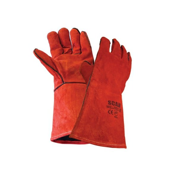 Scan Leather Welders Gauntlet Gloves Red