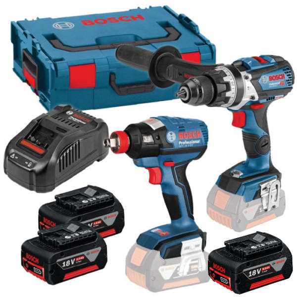 Bosch 0 601 9G4 273 18v Combi Drill & Impact Wrench/Driver Twinpack With 3 x 5.0Ah Batteries