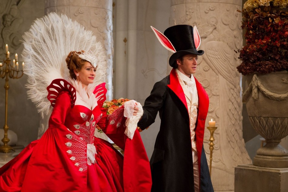 Julia Roberts and Armie Hammer in a scene from Mirror Mirror for which the costumes were designed by legendary designer Eiko Ishioka.&nbsp;