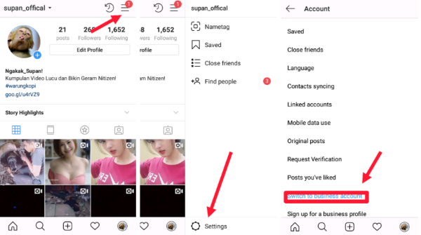 Setting account instagram to business