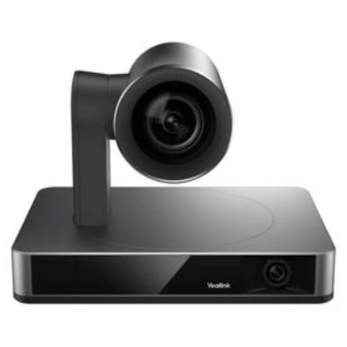 Yealink UVC86 dual 4K intelligent tracking video conferencing camera with dual lenses and auto-framing feature in black.