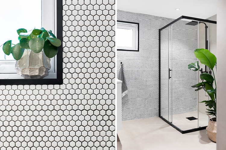  Mosaic Hexagon Glossy White 30x30 er en moderne mosaikk flis i hexagon format