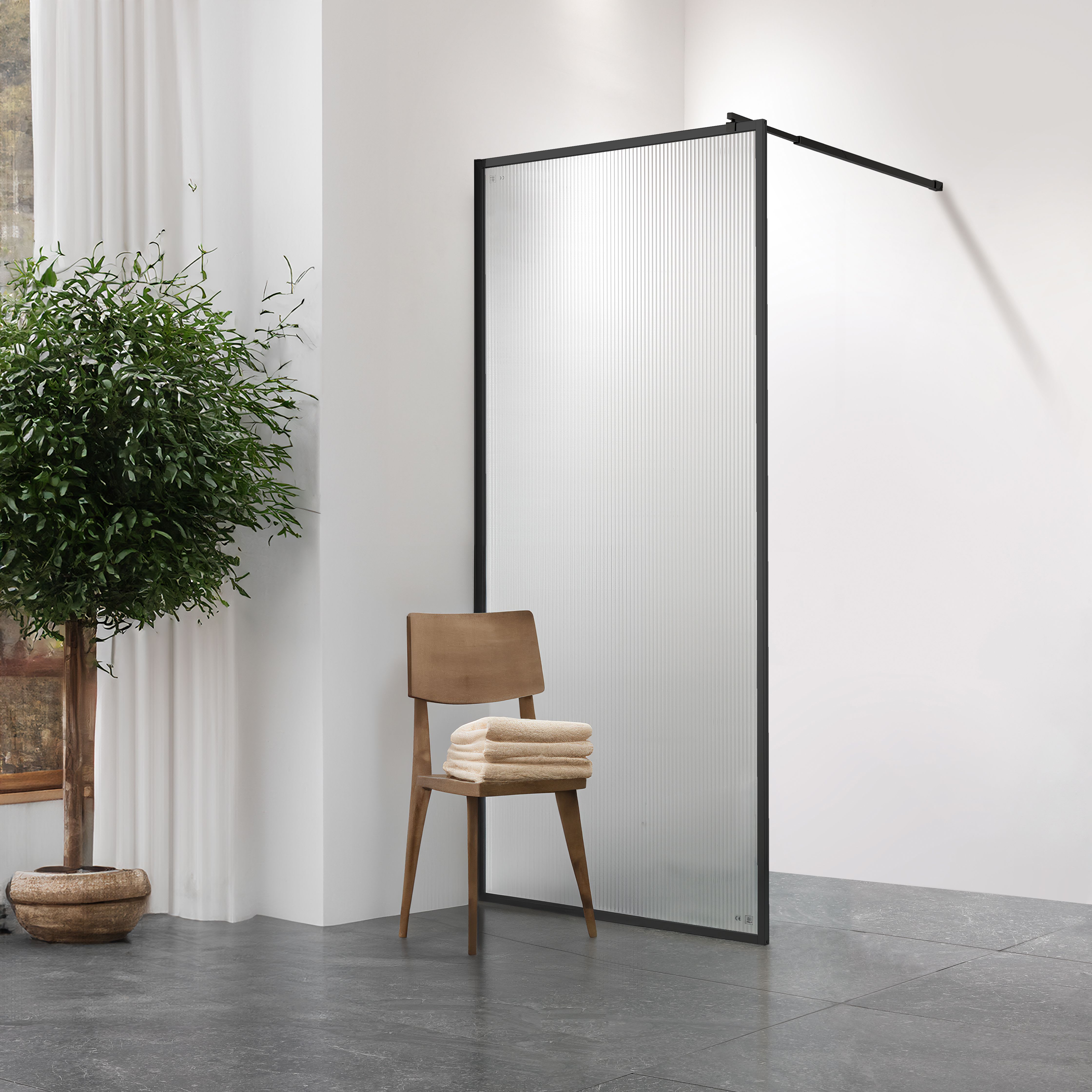 Rille dusjvegg sort 90 cm
