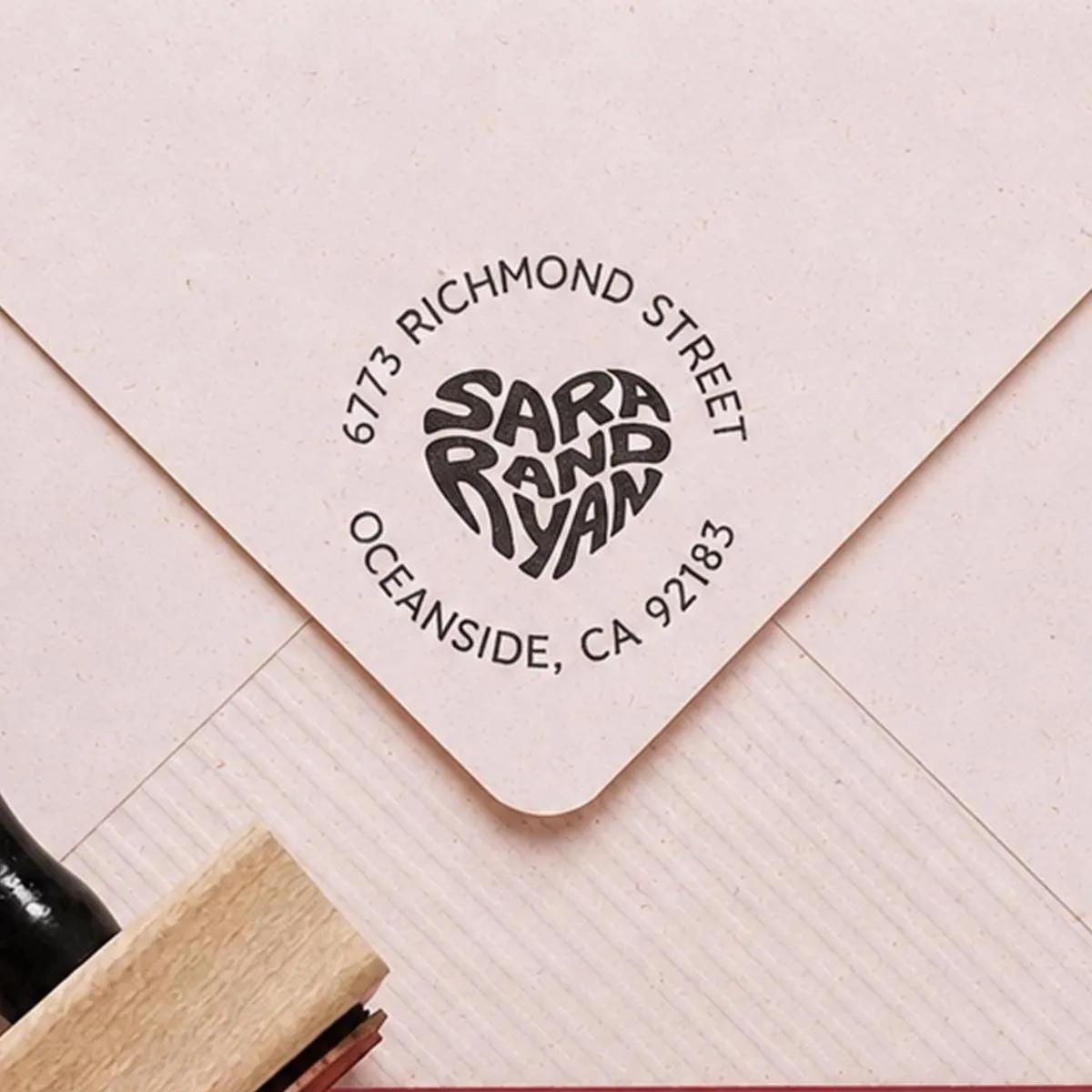 Image of Custom-Fit Names in a Liquid Heart Shape Address Stamp (Self-Inking Stamp)