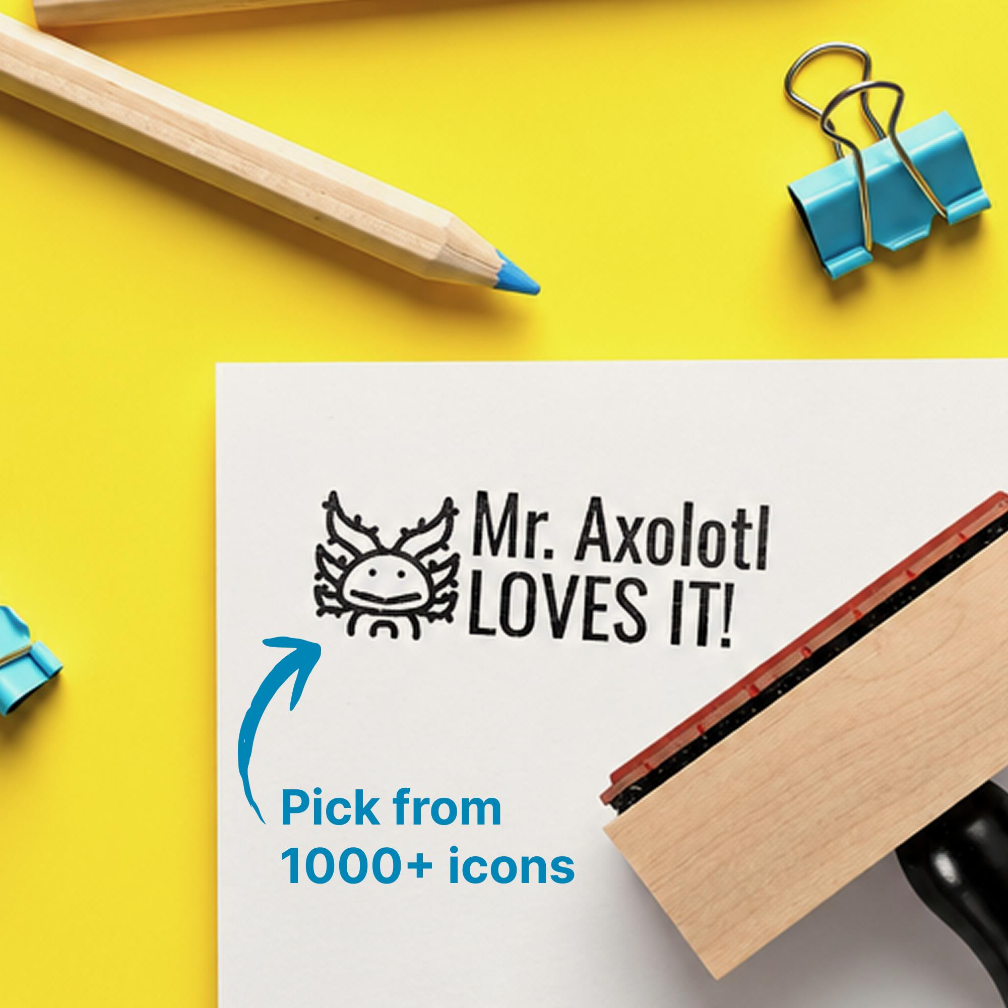 Image of Personalized Axolotl Stamp – Custom Rectangular Clip Art Stamp with Name & Icon (Self-Inking Stamp)