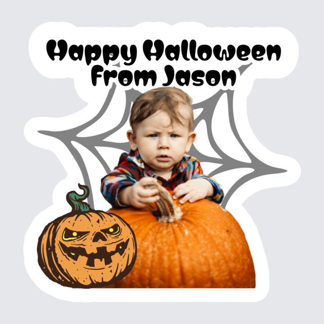 Bring a personal touch to your Halloween treats with our Custom Halloween Photo Stickers! Ideal for party favors or trick-or-treat bags, these stickers feature your photo, the festive message 'Happy Halloween,' and fun decorations like pumpkins and bats. Perfect for adding a spooky twist to any Halloween celebration!