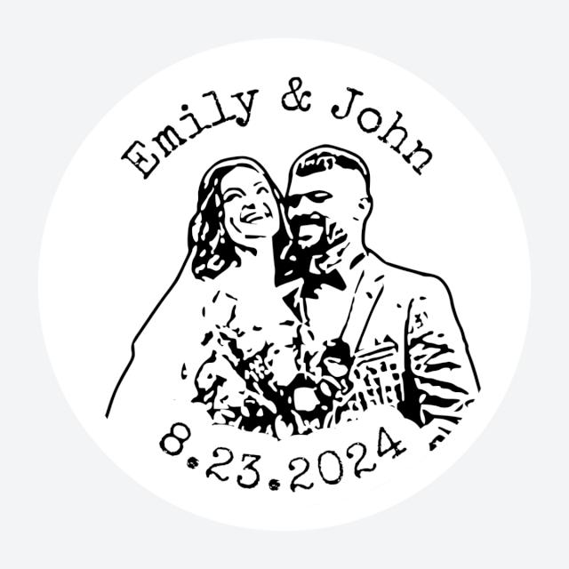 Add a personalized touch to your wedding celebrations with our Face Stickers. Featuring the faces of the bride and groom along with their names and wedding date, these stickers are perfect for wedding favors or sealing your invitations in style. Make your special day even more memorable!