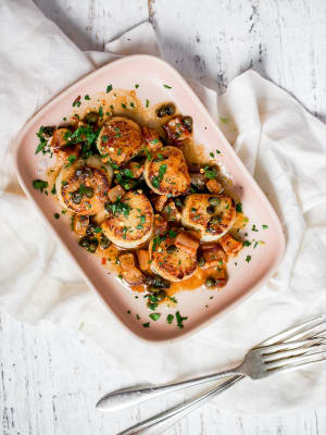 Seared Scallops with Pancetta, Capers & Brown Butter Sauce