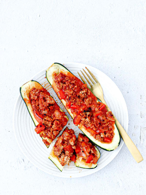 Tomato & Turkey Stuffed Zucchini Boats