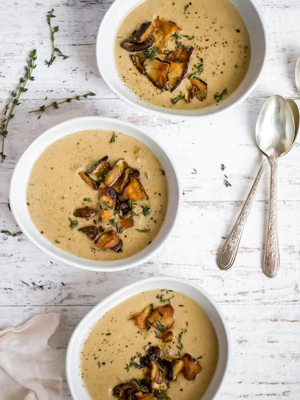 Two Bowls of Creamy Mushroom Soup