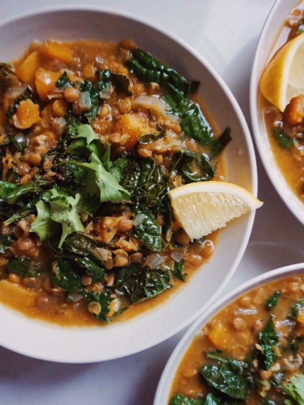 Bowls of Green Lentil Fall Vegetable Soup