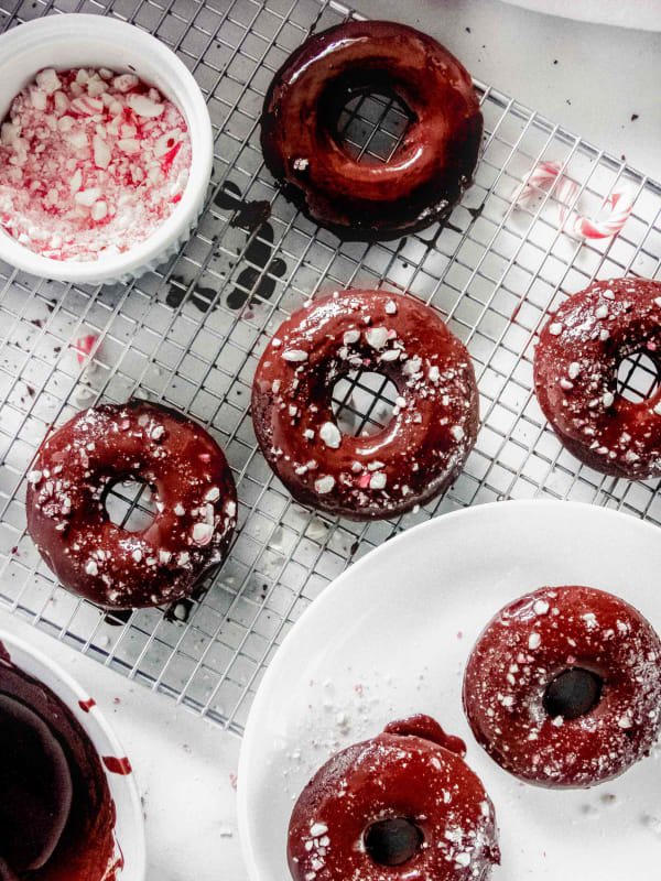 Chocolate Candy Cane Doughnuts