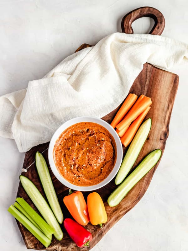 Grilled Red Pepper & Feta Dip with Raw Veggies