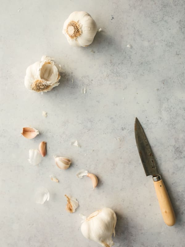 Cut Garlic and Knife