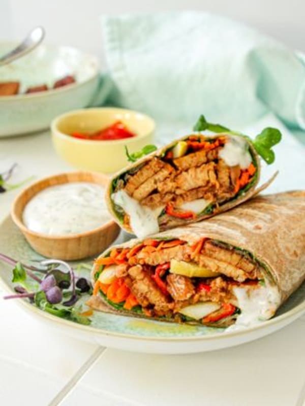 Smoky Tempeh Ranch Wrap On Plate