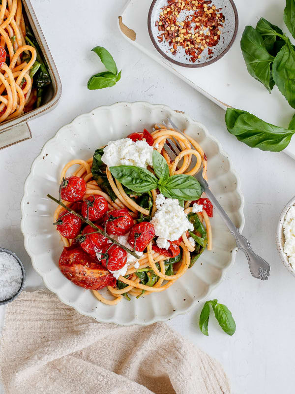 Tomato with Spinach on Spaghetti