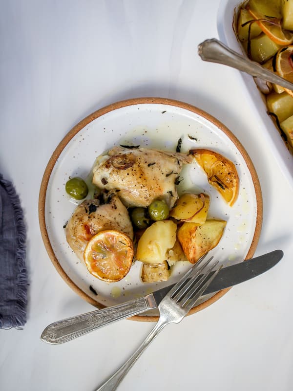 One Pan Greek Chicken Thighs
