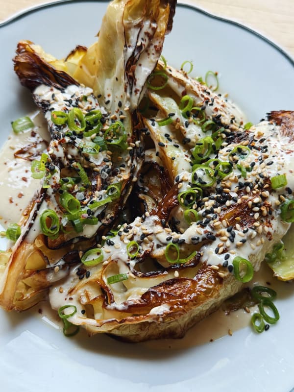 Charred Cabbage with Miso Tahini Dressing