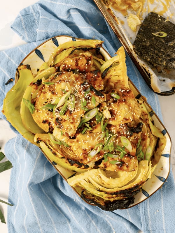 Sheet Pan Miso Ginger Chicken Thighs & Cabbage