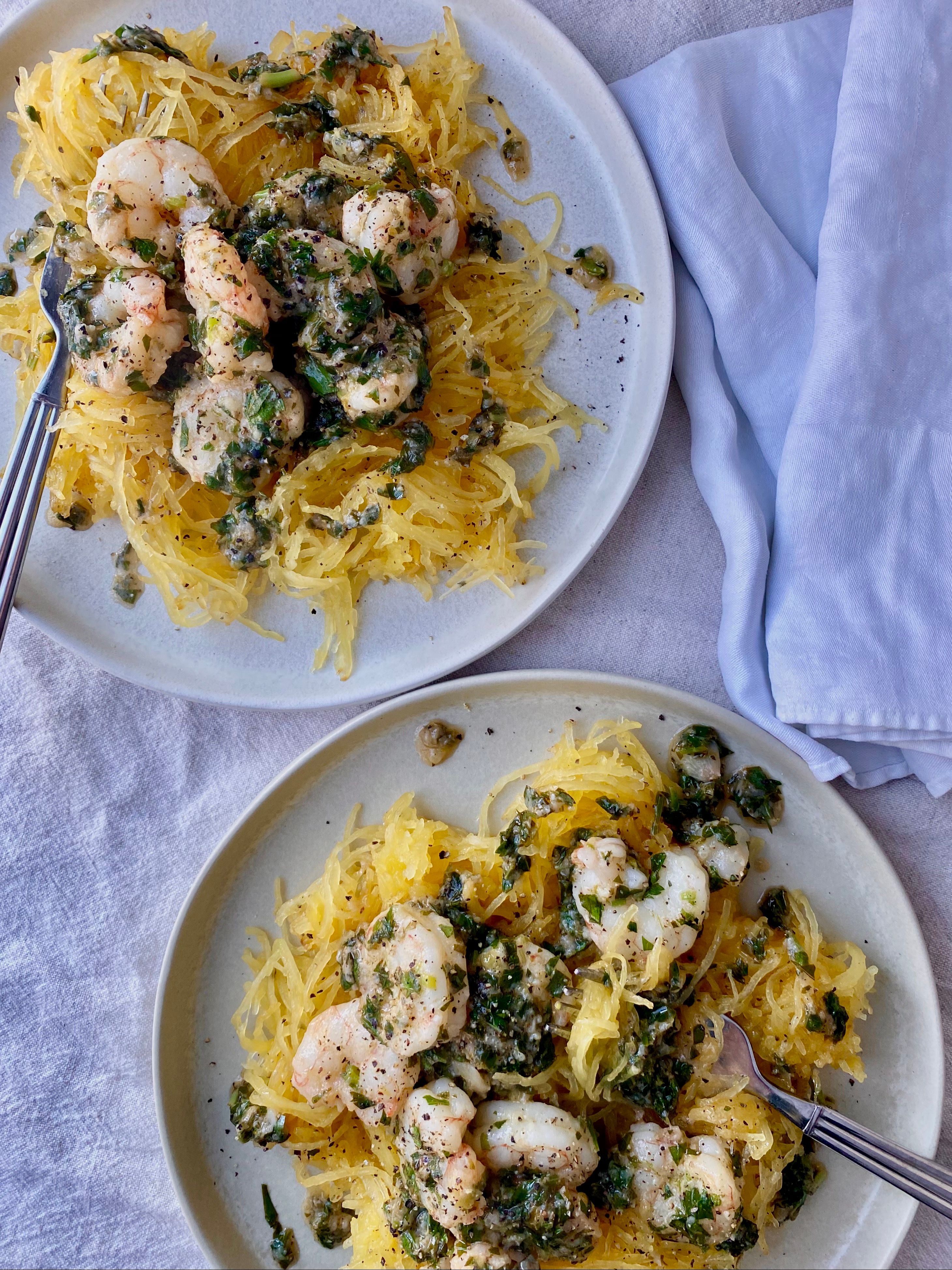 Herb &amp; Garlic Shrimp Over Spaghetti Squash | Rily Recipes | Rily · Good Recipes