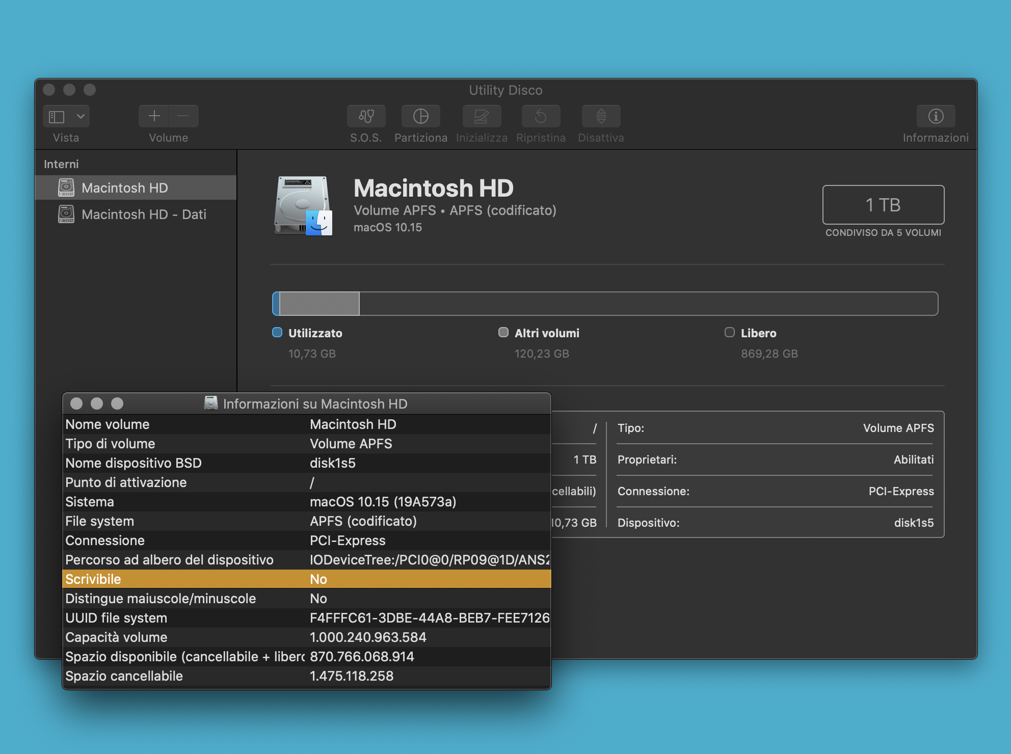 Il disco in sola lettura di macOS Catalina.