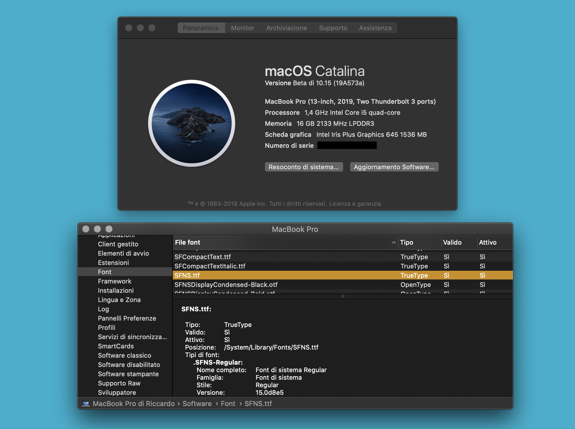 Apple MacBook Pro 13 2019: font di sistema.